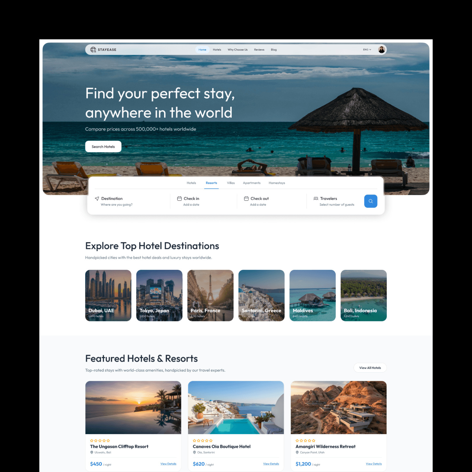 StayEase homepage section detail