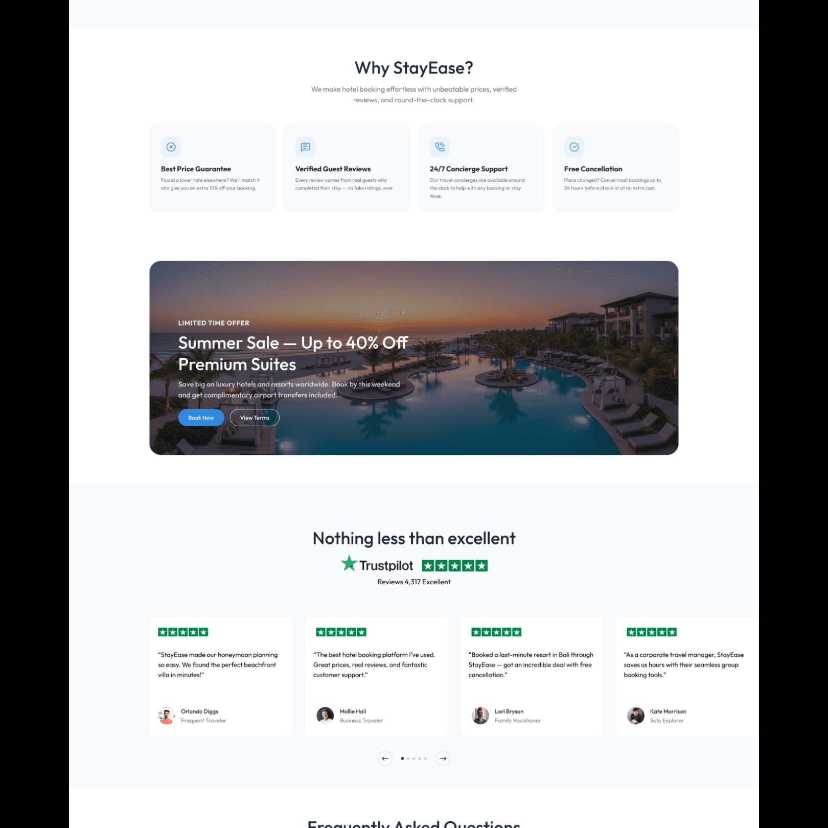 StayEase page section showing hotel listings