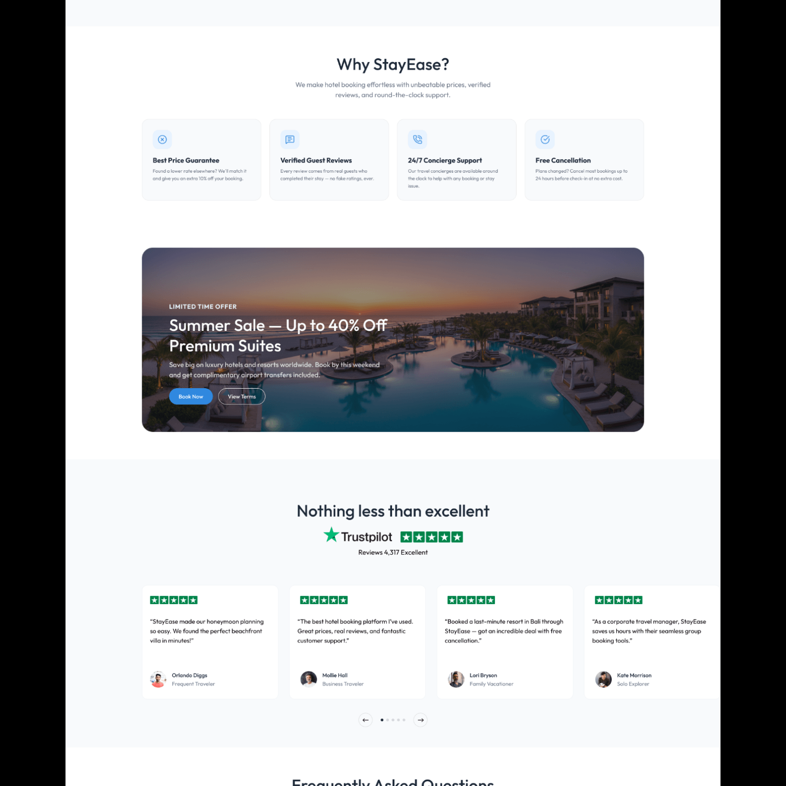 StayEase page section showing hotel listings