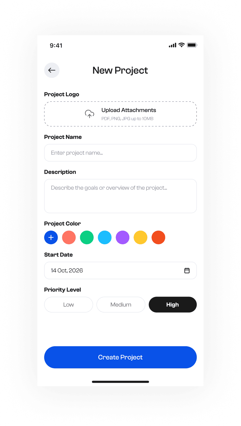 Zenith add-project screen in light theme