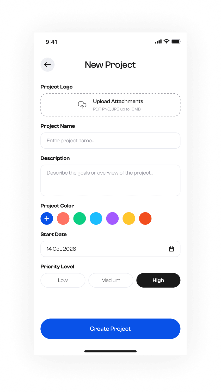 Zenith add-project screen in light theme