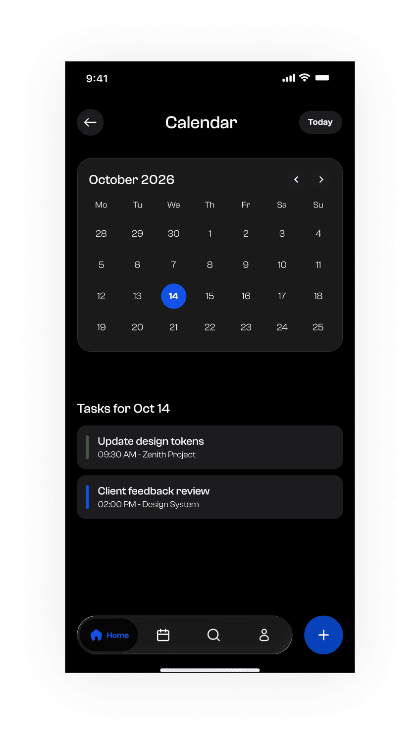 Zenith calendar view screen